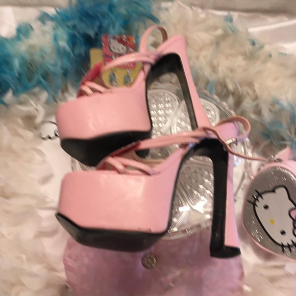 ADORABLE cotton candy pink dream platforms with hello kitty and crystal details! - Picture 10 of 16